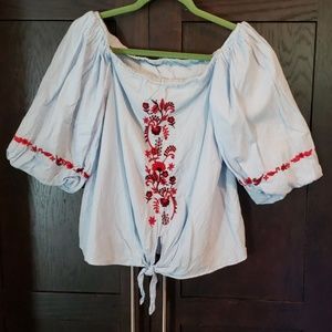 Zara Embroidered, Off the shoulder Shirt